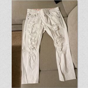 Rock Revival White Distressed Slim Straight Jeans